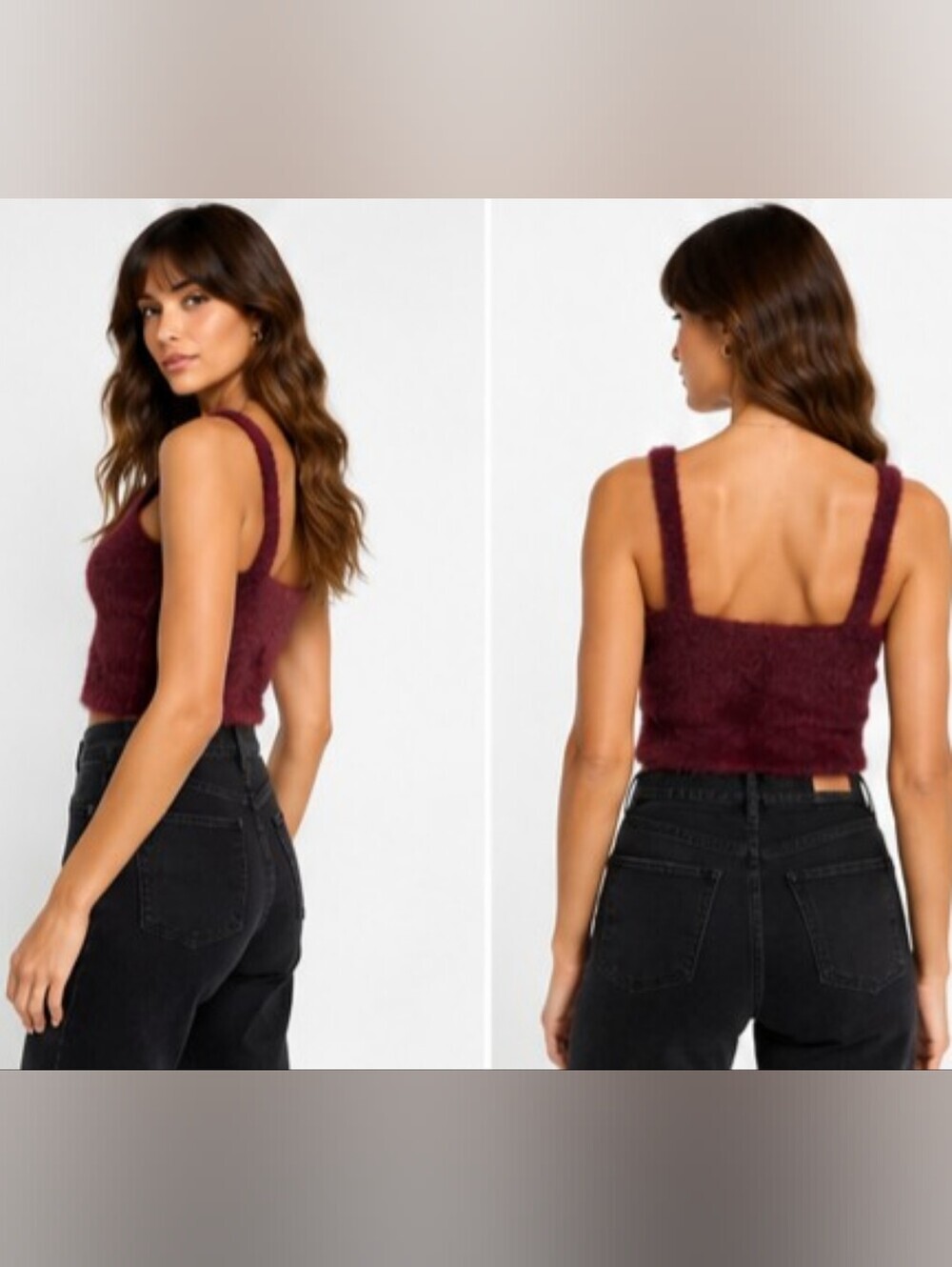 Fuzzy Burgundy Cropped Tank Top - Women's
